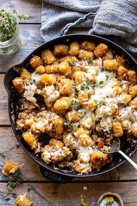 Onion Bake, December Recipes, February Recipes, Half Baked Harvest Recipes, Tot Casserole, Tater Tot Casserole, One Skillet, Harvest Recipes, Tater Tots