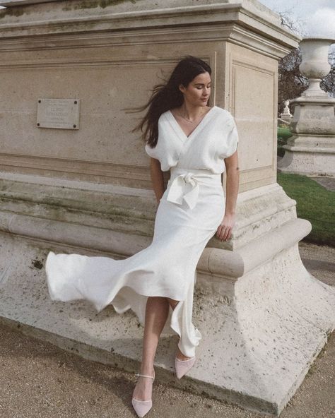 Sarah Christine Butler on Instagram: “White dress in Paris 🇫🇷” Classy Dresses Short, Sarah Butler, Chique Outfit, Tuileries Garden, Soft Dramatic, Belted Wrap Dress, Dramatic Style, Summer Wedding Outfit Guest, Gardening Outfit