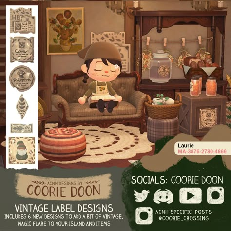 Acnh Custom Designs, Cottagecore Animal Crossing, Vintage Signage, Acnh Cottagecore, Ac New Leaf, Witch Cottage, Animal Crossing Wild World, Qr Codes Animal Crossing, New Animal Crossing