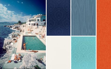 afghan palette Pool Blue Color Palette, French Riviera Color Palette, French Riviera Colour Palette, Santorini Blue Color Palette, French Riviera 1960s, 1950s French Riviera, Soothing Paint Colors, French Riviera Style, Home Paint Color