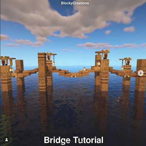 Minecraft Building Ideas Bridges, Bridge Over Water Minecraft, Minecraft Water Bridge Ideas, Minecraft Above Water House, Minecraft Easy Bridge, Water Town Minecraft, Minecraft City On Water, Water House Minecraft Ideas, Minecraft House Ideas Water