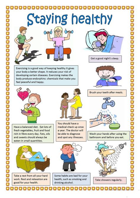 Staying healthy. - English ESL Worksheets for distance learning and physical classrooms Ways To Stay Healthy, Simple Health, Health Lessons, Church History, Staying Healthy, Health Logo, Health Promotion, School Counseling, Worksheets For Kids