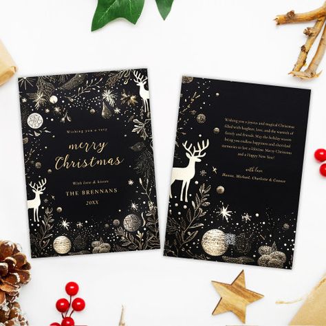 Elegant Christmas Modern Festive Winter Wonderland Holiday Card #zazzle #weddinginvitations #birthdayinvitations #babyshowerinvitations #zazzleinvitations #monogram #businesscards #graduation #homedecor Gold Christmas Cards, Black And Gold Christmas, Unique Holiday Cards, Christmas Modern, Christmas Centerpieces Diy, Winter Wonderland Christmas, Christmas Invitations, Xmas Presents, Magical Christmas