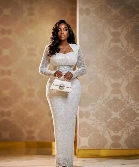 White Asoebi Lace Styles Classy 2023, White Cord Lace Gown Styles Aso Ebi, A Shape Gown White Lace Aso Ebi, White Asoebi, White Lace Gown Styles Aso Ebi, White Damask Asoebi Styles, White Lace Outfit, Lace Top Styles, Lace Asoebi Styles