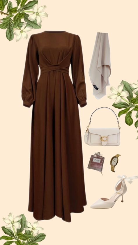 #myfirstshuffle Simple Elegant Dresses, Modest Dresses Fashion, Modest Casual Outfits, Color Combos Outfit, Modest Fashion Hijab, Soiree Dress, Cute Modest Outfits, Fashion Capsule Wardrobe, Brown Dresses