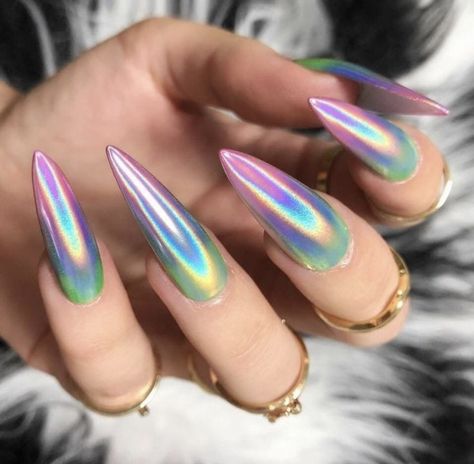 Long Nail Art, Rainbow Holographic, Cow Nails, Long Stiletto, Unicorn Nails, Glow Nails, Nails Set, Nail Swag, Summer Acrylic Nails