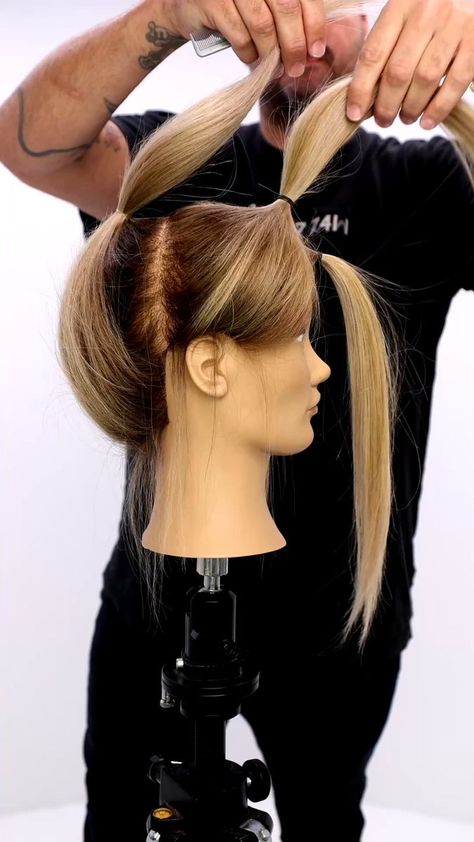 3 Ponytail Haircut | tool, hairstyle, ponytail | People are quick to judge. This haircut looks easy but the placement of the ponytails and the choice of tools make the difference. I can look at this cut... | By Free Salon Education 3 Ponytail Haircut, Ponytail Haircut Method Diy Hair, Ponytail Layered Haircut, 3 Ponytail Hairstyle, Diy Ponytail Haircut, Unicorn Haircut, Ponytail Layers, Ponytail Haircut Method, Diy Haircut Layers