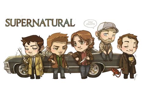 SPN [commission] by ~JoannaJohnen on deviantART. Crowley with the invisible hellhound is probably my favorite part! Supernatural Cartoon, Supernatural Drawings, Supernatural Fan Art, Supernatural Wallpaper, Supernatural Art, Supernatural Dean, Supernatural Fans, Odaiba, Jrr Tolkien