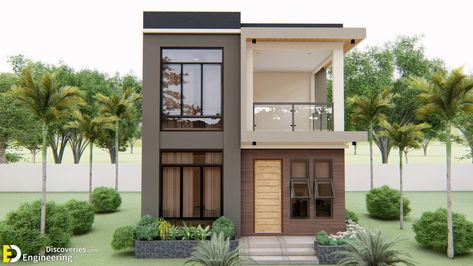 Small 2-Storey House Design 6.0m x 7.0m With 3 Bedrooms - Engineering Discoveries Small House Design Philippines, Double Storey House Plans, Small House Exteriors, Two Story House Design, Double Storey House, 2 Storey House Design, 2 Storey House, Two Story House, Modern Small House Design