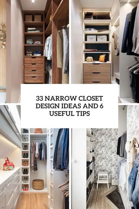 narrow closet design ideas and 6 useful tips cover Small Space Walk In Closet Ideas, Closet Organization Ideas Narrow Walk In, Slim Closet Ideas, Narrow Closet Makeover, Small Closet Layouts, Small Narrow Walk In Closet Ideas Layout, Narrow Small Walk In Closet Ideas, Galley Closet Organization, Deep Narrow Closet Ideas Storage