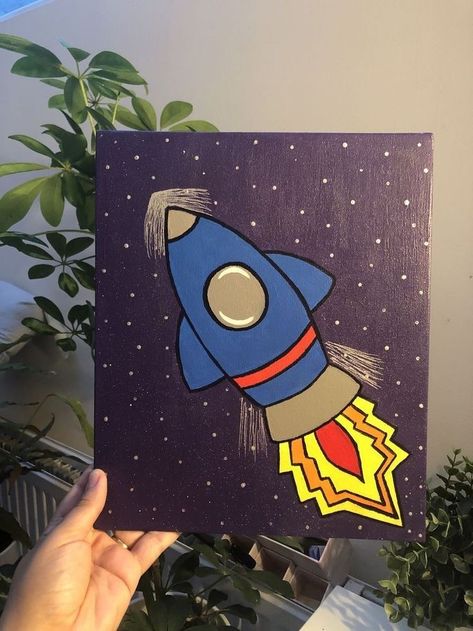 Toy Room Wall Art, Rocket Painting, Playroom Canvas, Galaxy Painting Acrylic, Kids Room Artwork, Kids Canvas Painting, Painting Space, Space Prints, Rocket Space