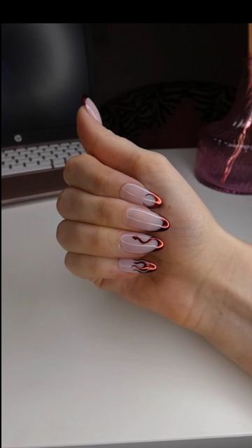 Chrome Halloween Nails, Devil Nails, Nails 23, Red Chrome Nails, Devil Makeup, Halloween Press On Nails, May Nails, Devil Costume, Nails Halloween