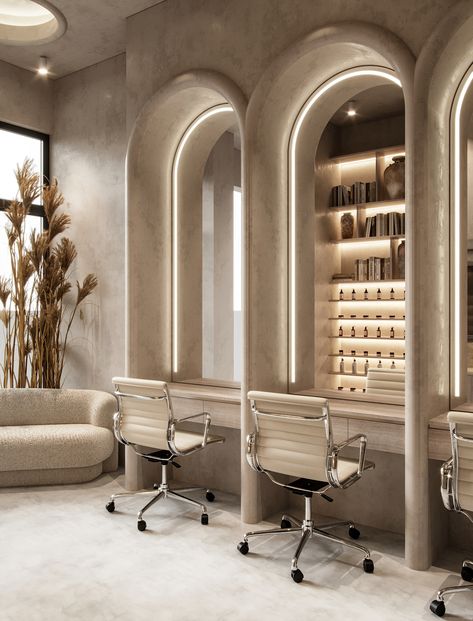 Makeup Studio Decor Interior Design, Spa Room Design, Makeup Studio Decor, Hair Salon Design, Spa Interior Design, Hair Salon Interior, Salon Suites Decor, Barber Shop Decor, Hair Salon Decor