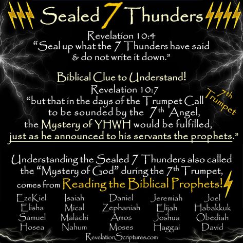 Understanding the Sealed 7 Thunders or the Mystery of God During the Seventh Trumpet - Revelation 10 7 Seals Of Revelation, 7 Trumpets Of Revelation, Revelation 10, Spiritual Signs, Prophetic Dreams, Revelation Bible Study, Revelation Bible, Hebrew Lessons, Pictures Of Christ