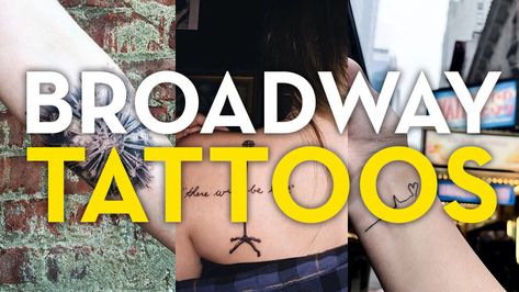 37 Broadway-Themed Tattoos | Playbill Musicals Tattoo Broadway, Broadway Musical Tattoos, Broadway Tattoos Musicals, Musical Theater Tattoos, Theater Tattoo Ideas, Musical Theatre Tattoo, Hamilton Tattoo Ideas, Rent Tattoo, Broadway Tattoos