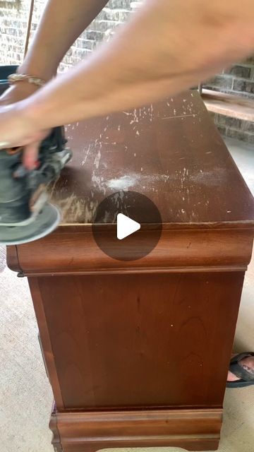 Antique Flip Ideas, Turning A Dresser Into A Bathroom Vanity, Refinish Nightstand Diy, Thrifted Furniture Makeover Ideas, Nightstand Before And After, Furniture Flip Dresser, Refinishing Nightstand, Waterfall Furniture Makeover, Diy Side Table Makeover