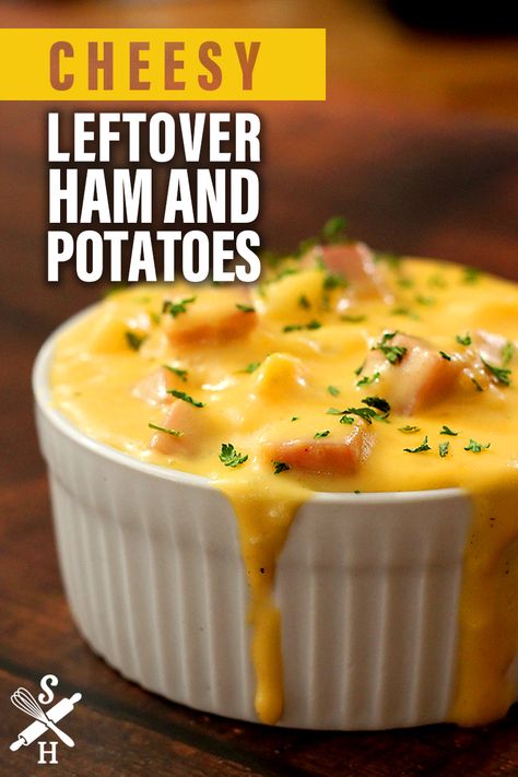 Mix & Bake! Use your leftover ham and potatoes to create a delicious cheesy ham and potato casserole dish! Mashed Potatoes And Ham, Cheesy Ham And Potato Casserole, Leftover Ham Casserole, Ham And Potatoes, Prosciutto Appetizer, Ham And Potato Casserole, Cheesy Fries, Instant Pot Pork Chops, Cheesy Ham