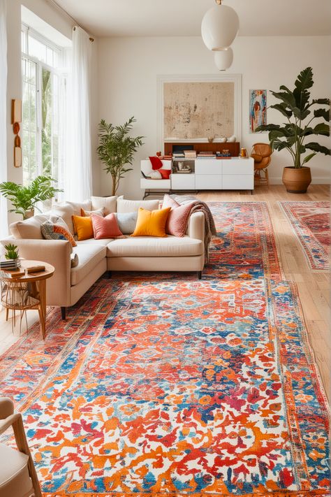 30 Colorful Living Room Ideas You Ever Seen Before – The Crafty Hacks Colorful Living Room Rug Ideas, Cool Color Living Room, Colour Accents Living Room, Light Grey Couch Colorful Living Room, Bright Rugs In Living Room, Color Couches Living Room, Grey Couch With Colorful Accents, Add Color To White Living Room, Beige Couch With Colorful Rug