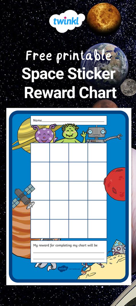 Free Space Reward Chart Sticker Reward Chart, Space Activities For Kids, Alien Crafts, Sticker Chart, Space Activities, Behaviour Management, Reward Chart, Free Space, Free Resources