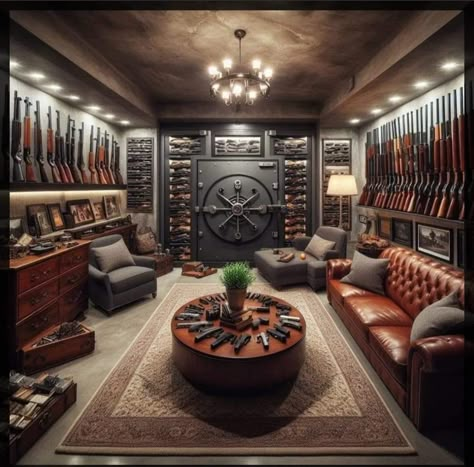 Armory Room Ideas, Luxury Secret Room, Secret Vault Room, Luxury Safe Room, Ultimate Home Office, Home Safe Room, Security Room Design, Basement Safe Room, Safe Rooms In Houses