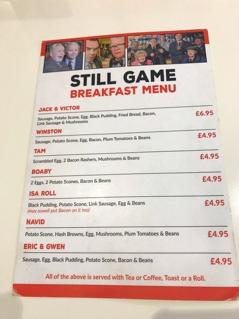 Food Review: Robyn’s Nest, Maryhill, Glasgow (Still Game Cafe) | Foodie Explorers Still Game Quotes, Jack And Victor, Glasgow Food, Still Game, Beans And Sausage, Gaelic Words, Game Cafe, Black Pudding, Bonnie Scotland