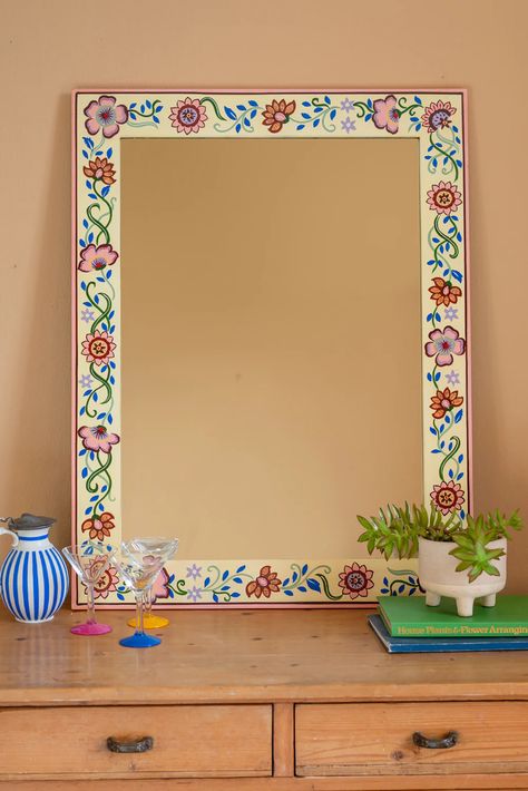 Floral Mirror Frame, Hand Painted Mirror, Painting Mirror Frames, Painted Photo Frames, Ian Snow, Hand Painted Mirrors, Painting Mirror, Painted Mirror, Painted Picture Frames