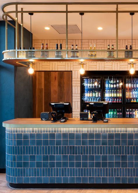 Nando’s Pakenham | Tom Mark Henry Bar Counter Design, Restaurant Bar Design, Mark Henry, Decoration Restaurant, Bar Interior Design, Blue Bar, Counter Bar, Counter Design, Bar Interior