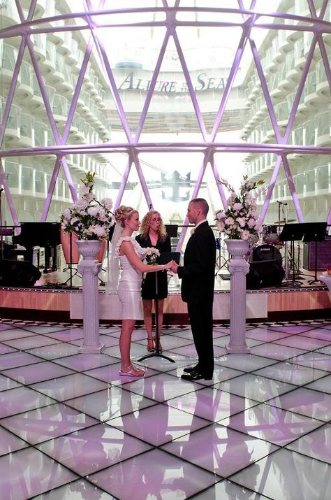 Allure of the Seas makes a stunning venue. Royal Caribbean Wedding, Cruise Ship Wedding, Cruise To Alaska, Allure Of The Seas, Best Cruise Deals, Navigator Of The Seas, Royal Caribbean Cruise Lines, Carribean Cruise, Royal Caribbean Ships