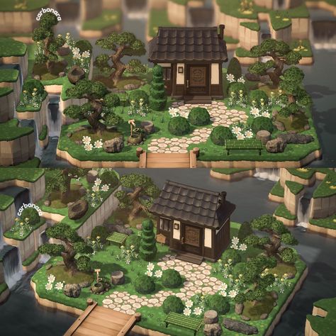 Acnh Zen Garden, Japanese House Exterior, Animal Crossing Pc, Japanese Town, Zen House, Animal Crossing 3ds, Animal Crossing Guide, Happy Home Designer, Animal Crossing Wild World