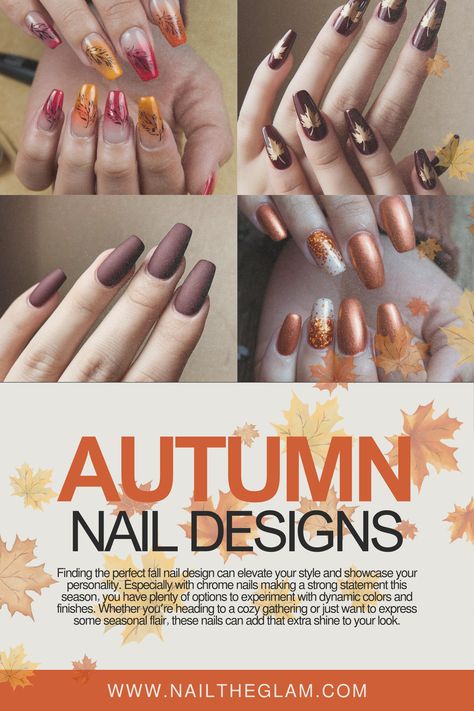 Discover 20 stunning autumn nail designs, featuring warm tones and cozy styles perfect for the fall season. Rust And Burgundy, Chrome Nail Designs, Autumn Nail Designs, Chic Manicure, Autumn Nail, Chrome Nails Designs, Fall Manicure, Chrome Nail, Manicure Ideas