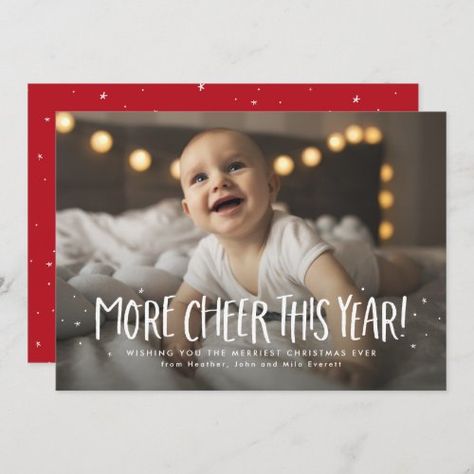 More Cheer This Year Fun One Photo Christmas Holiday Card #zazzle #weddinginvitations #birthdayinvitations #babyshowerinvitations #zazzleinvitations #monogram #businesscards #graduation #homedecor Birth Announcement Christmas Card, Holiday Birth Announcement, Christmas Birth Announcement, Baby Christmas Card, Christmas Pregnancy Announcement, Christmas Pregnancy, Birth Announcement Card, Family Christmas Cards, Holiday Design Card