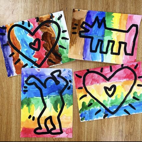 Pop Art Party, Heart Art Projects, Art Room Posters, Artist Ideas, Elementary Art Rooms, Keith Haring Art, Haring Art, Artist Study, October Art