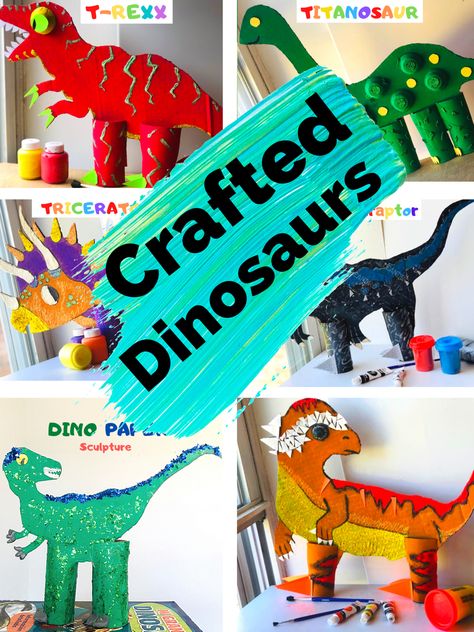 Dinosaur From Recycled Materials, Recycled Dinosaur Project, How To Make A Dinosaur, Dinosaur Crafts Kids, Dinosaur Diorama, Dinosaur Unit Study, Make A Dinosaur, Paper Dinosaur, Dinosaur Projects