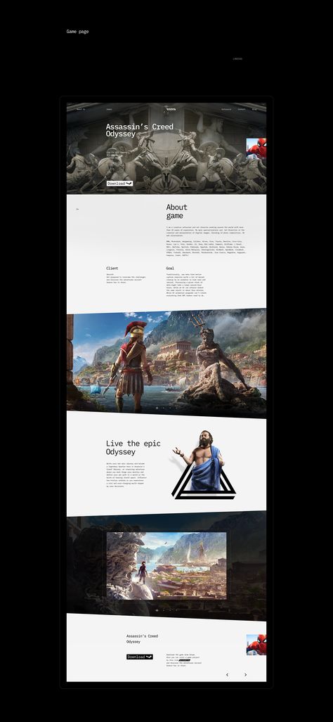 Geeks Games - Web Design - UI, UX, Modern, Visual, Brutalist Typography, Clean, Minimal, Black & White Web Grid, Game Studio, Assassins Creed Odyssey, Geek Games, Web News, Game Ui Design, Ui Design Inspiration, Ui Inspiration, Web Layout