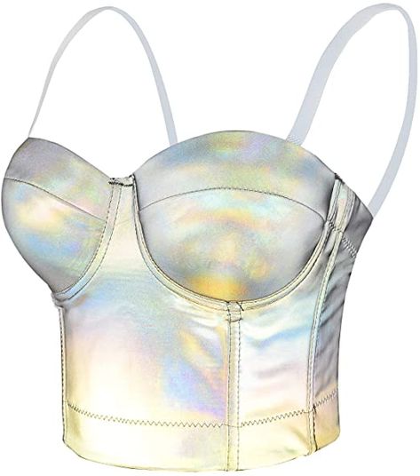 Holographic Top, Womens Corset Tops, Denim Bustier, Top Bra, Backless Top, Fall Prevention, Club Parties, Cropped Tube Top, Club Party