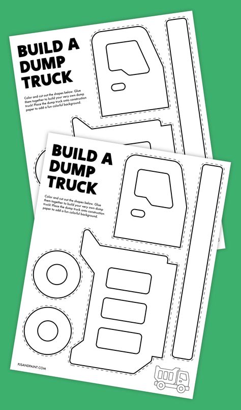 free printable build a dump truck Construction Cones Printable, Construction Truck Crafts Preschool, Trash Truck Template Free Printable, Dump Truck Craft, Construction Vehicles Preschool, Construction Theme Preschool, Truck Crafts, Construction Signs, Construction For Kids