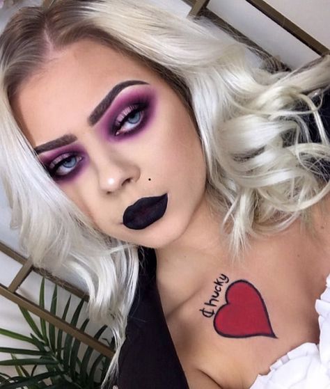 Tiffany Makeup Chucky The Bride, Chucky Halloween Makeup, Bride Chucky, Bride Of Chucky Halloween, Bride Of Chucky Makeup, Chucky Makeup, Tiffany Bride Of Chucky, Tiffany Chucky Bride, Tiffany Costume