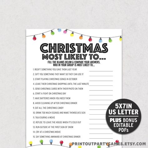 Christmas Most Likely to Game Funny Christmas Game Holiday - Etsy Holiday Jeopardy, Christmas Jeopardy Game, Christmas Mad Libs, Christmas Jeopardy, Holiday Party Activities, Christmas Party Games For Adults, Funny Christmas Games, Christmas Games For Adults, Office Party Games