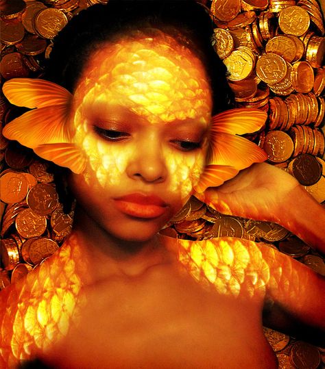 littleblackprincesses: “[GoldFish Mermaid] by ~Aqueeous-Solutions ” Goldfish Makeup, Scales Makeup, Siren Cosplay, Goldfish Mermaid, Black Mermaids, Brown Mermaid, Goldfish Types, Golden Mermaid, African Mermaid