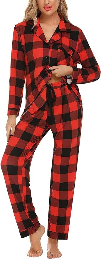 Senert Pajamas Set For Women Long Sleeve Sleepwear Soft Button Down Shirt with Long Pants Pj Lounge Sets S-XXL Silk Pajamas Women, Cute Sleepwear, Flannel Pajama Sets, Soft Pajamas, Flannel Pajamas, Long Sleeve Flannel, Womens Pyjama Sets, Satin Pajamas, Sleepwear Sets