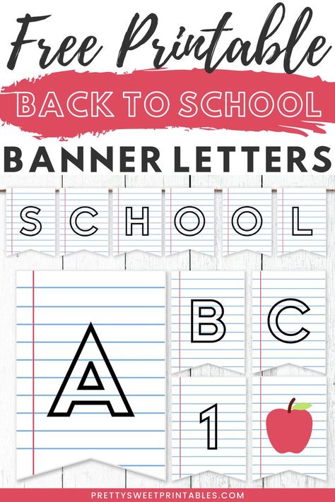 back to school banner Printable Back To School Banner, Cute Letter Fonts, First Day School Sign, Free School Printables, Alphabet Party, Back To School Banner, Free Printable Banner Letters, Paper Flags, Letter School