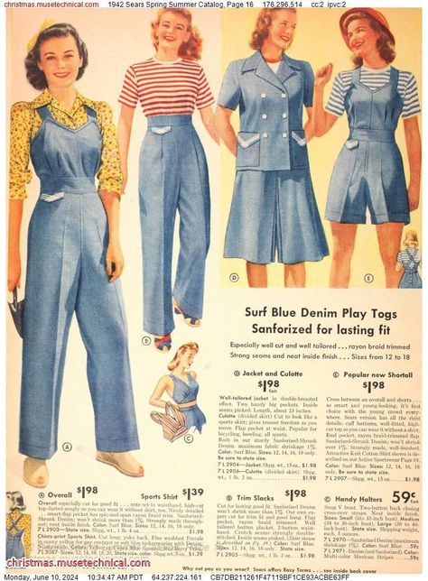 1942 Sears Spring Summer Catalog, Page 16 - Catalogs & Wishbooks 40s Outfits, 1940s Fashion Women, Vintage Girls Clothes, Fashion 1940s, Vintage Cycles, Dream Aesthetic, Evolution Of Fashion, Christmas Catalogs, 40s Fashion