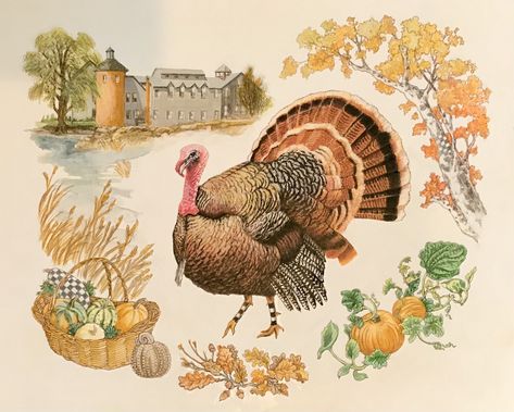 Thanksgiving Drawings, Bird Watercolor Paintings, Bird Watercolor, Fall Stuff, Thanksgiving Art, Pumpkin Leaves, Vintage Thanksgiving, Fall Halloween Crafts, Over The River