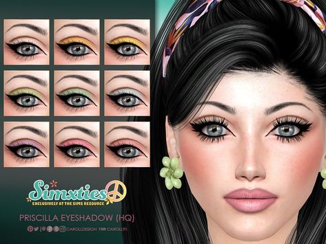 A 9-swatch graphic eyeshadow with bold black eyeliner in 60s colour palette for The Sims 4. 60s Eyeshadow, Makeup Moles, Mod Eyeshadow, Ts4 Makeup Cc, Facial Hair Sims 4, Sims 4 1960s Cc, Sims Ps4, Sims 4 1960s, Sims 4 Overrides