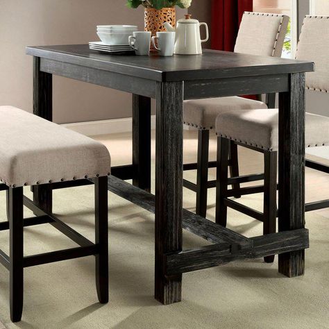 Furniture of America Helin I Counter Height Dining Table #pubsetideas Counter Height Bench, Bar Table Sets, Pub Table Sets, Counter Height Dining Table, Height Table, Counter Height Table, Wood Detail, Furniture Of America, Table Bar