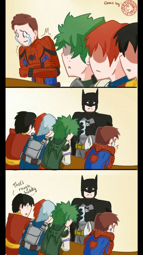 Batman Crossover, Dc Marvel Crossover, Marvel X Dc Crossover, Spiderman Dc Crossover, Aot X Bnha Crossover, Marvel And Dc Crossover Fanart, Mha Crossover Dc, Dc Comics Funny, Marvel And Dc Crossover