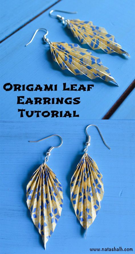 Origami Leaf, Origami Leaves, Paper Leaf, Origami Fish, Origami Love, Leaf Earring, Lotus Flower Design, Origami Jewelry, Earrings Tutorial