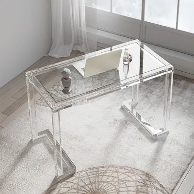 Modern Glass Desk, Transparent Aesthetic, Productive Work, Glass Office, Permanent Jewelry, Study Area, Functional Desk, Glass Desk, Modern Home Office