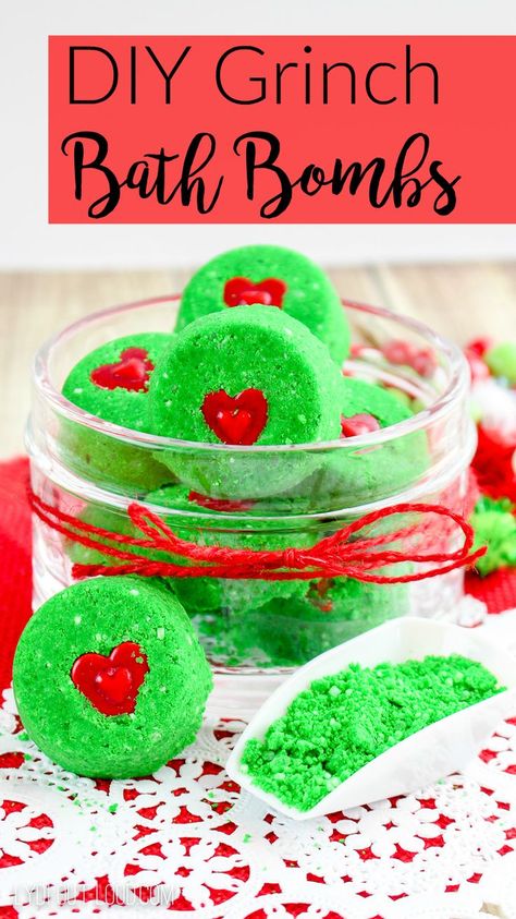 DIY Grinch Bath Bombs make a perfect holiday gift! Who doesn't love a homemade diy spa gift? These easy to make bath bombs are great for a spa party with friends and you'll feel super crafty while creating them. #diyspa #christmas #giftideas #bathbombs @lydioutloud Diy Spa Gifts, Diy Grinch, Bath Bomb Recipes, Diy Holiday Gifts, Diy Spa, Homemade Bath Products, Grinch Christmas, Spa Gifts, Fun Diy