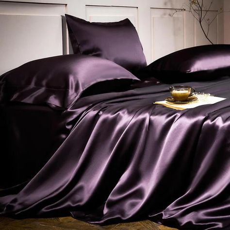 Transform your bedroom into a haven of serenity with our luxurious silk bed sheets. Sweet dreams guaranteed! 🩶 #silk #silkbedding #home #bedsheets #mulberrysilk #pillowcovers #instafeed #instagram Purple Silk Sheets, Silk Bed Sheets, Silk Bed, Double Bed Sheets, Summer Luxury, Silk Bedding Set, Silk Sheets, Silk Bedding, List Ideas